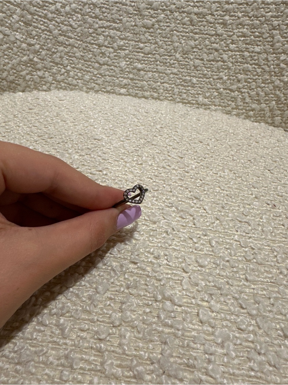 Heart-Shaped Silver Tone Ring with Crystal Accents